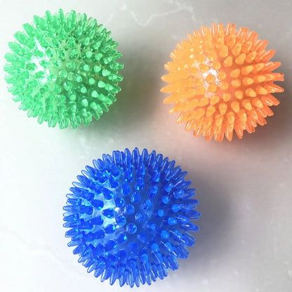 Dog Chew Toys, Fetch Spike Balls Squeaky Interactive Tooth Cleaning Teething Training Aggressive Chewer, Durable Rubber TPR for Small Medium Dog and Puppy (Large Size, Blue)