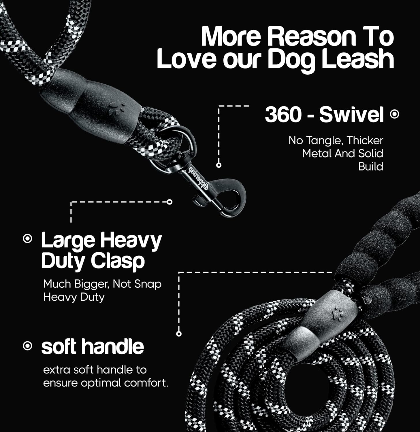 6-Foot Dog Leash Large Dogs with Soft Handle Reflective Leash for Large Breed Dogs | Dog Leash for Small Dogs, Leash for Dogs | Heavy-Duty Nylon Dog Leash for Small Dogs in Black or Purple (Black)