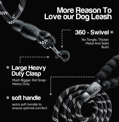 6-Foot Dog Leash Large Dogs with Soft Handle Reflective Leash for Large Breed Dogs | Dog Leash for Small Dogs, Leash for Dogs | Heavy-Duty Nylon Dog Leash for Small Dogs in Black or Purple (Black)