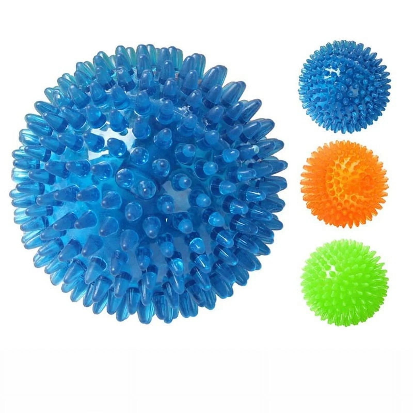 Dog Chew Toys, Fetch Spike Balls Squeaky Interactive Tooth Cleaning Teething Training Aggressive Chewer, Durable Rubber TPR for Small Medium Dog and Puppy (Large Size, Blue)