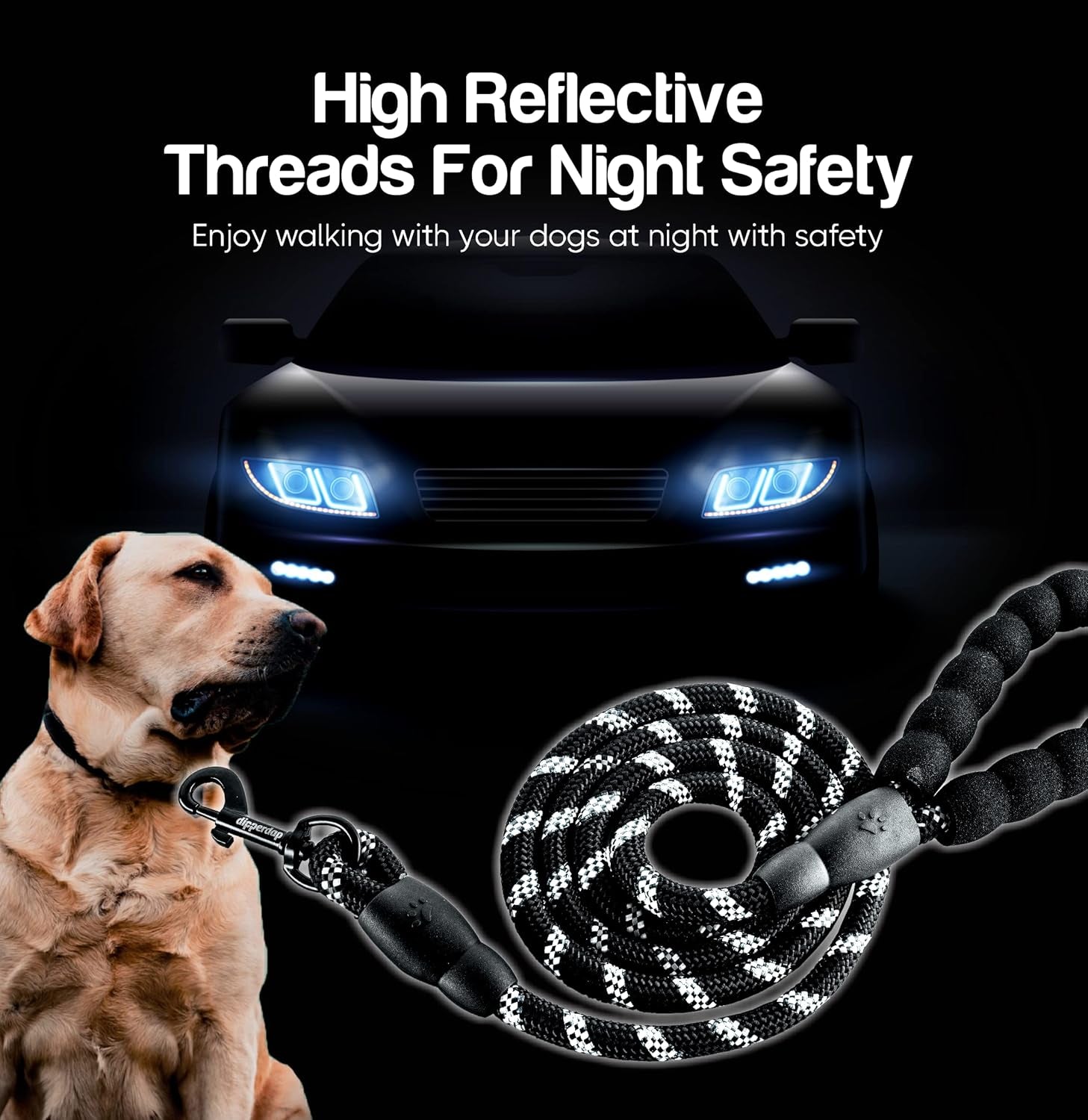 6-Foot Dog Leash Large Dogs with Soft Handle Reflective Leash for Large Breed Dogs | Dog Leash for Small Dogs, Leash for Dogs | Heavy-Duty Nylon Dog Leash for Small Dogs in Black or Purple (Black)